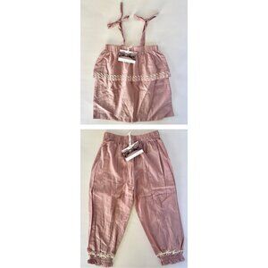 Kate Quinn 2PC Set | Ruffle Top + Pants, Tie Strap | Dusty Rose | 3T | NWT